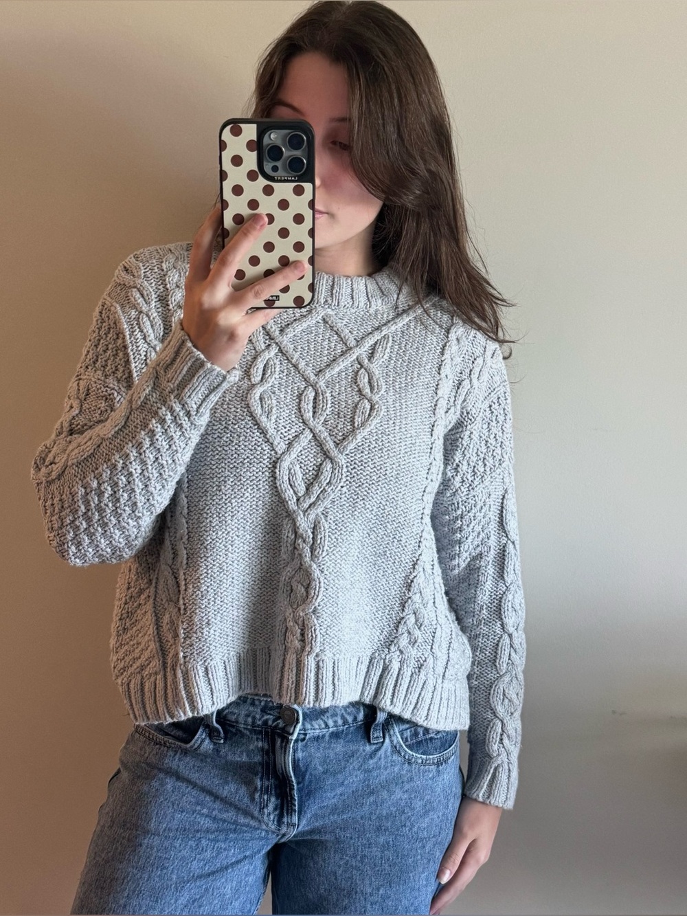 Aerie Cozy Cable Knit Women's Sweater - Light Gray
